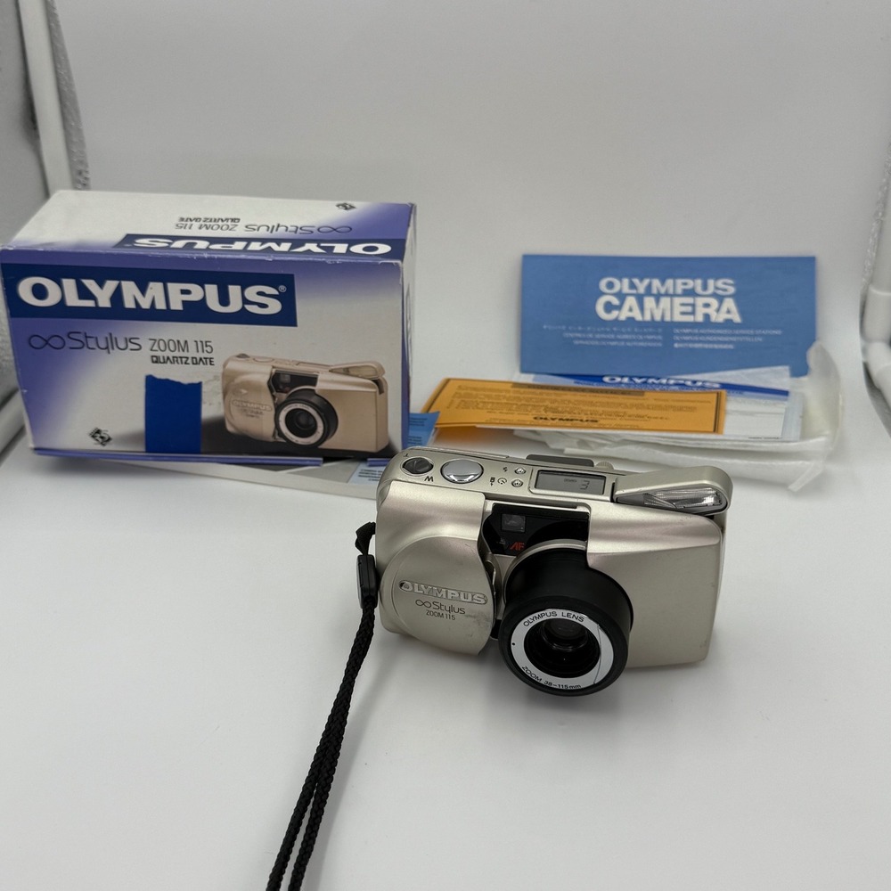 Olympus Infinity Stylus Zoom 115 Quartz Date 35mm Film Camera Gold with Box